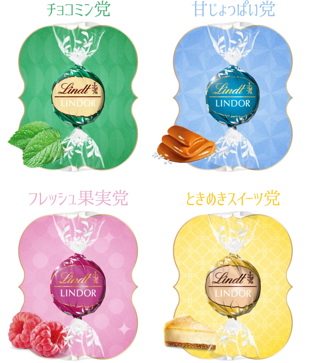 チョコミン党、甘じょっぱい党、フレッシュ果実党、ときめきスイーツ党