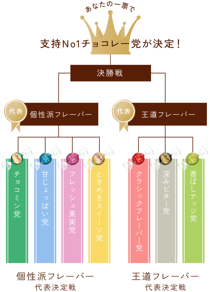 あなたの一票で支持No1チョコレー党が決定！個性派フレーバー代表決定戦と王道フレーバー代表決定戦が行われます。